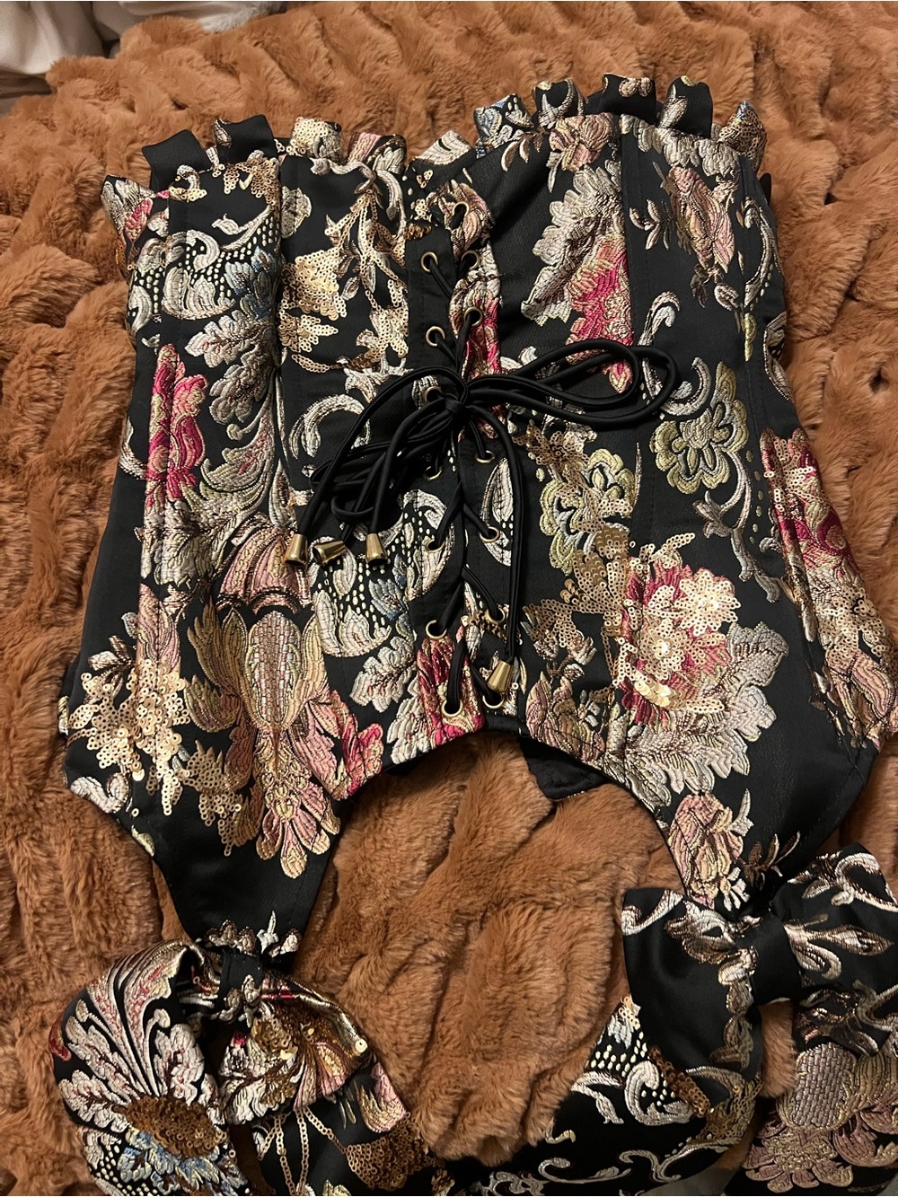 Akira Floral Brocade Lace-Up corset